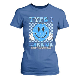 Diabetes Awareness T Shirt For Women Blue Ribbon T1D Warrior Support Squad Retro Groovy TS02 Royal Blue Print Your Wear