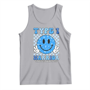Diabetes Awareness Tank Top Blue Ribbon T1D Warrior Support Squad Retro Groovy TS02 Athletic Heather Print Your Wear