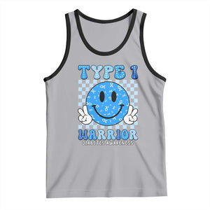 Diabetes Awareness Tank Top Blue Ribbon T1D Warrior Support Squad Retro Groovy TS02 Athletic Heather Black Print Your Wear