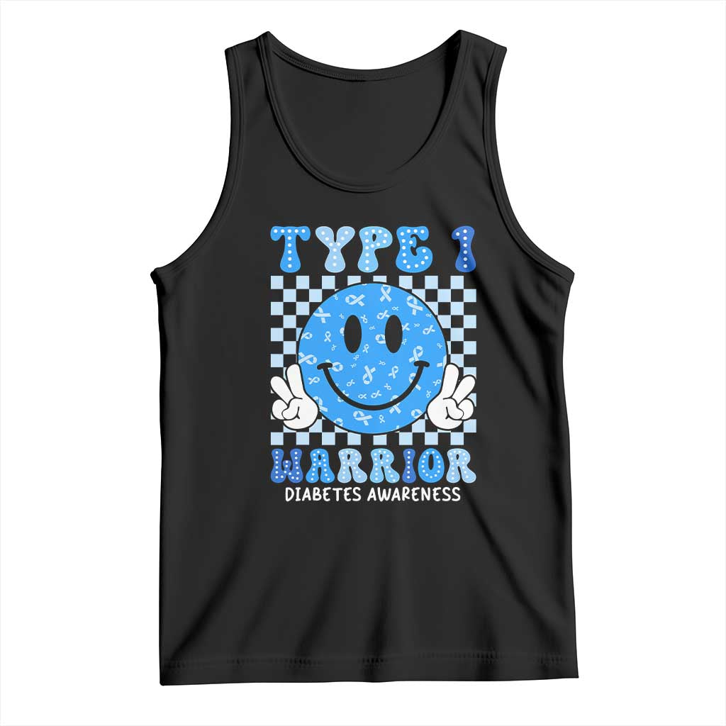 Diabetes Awareness Tank Top Blue Ribbon T1D Warrior Support Squad Retro Groovy TS02 Black Print Your Wear