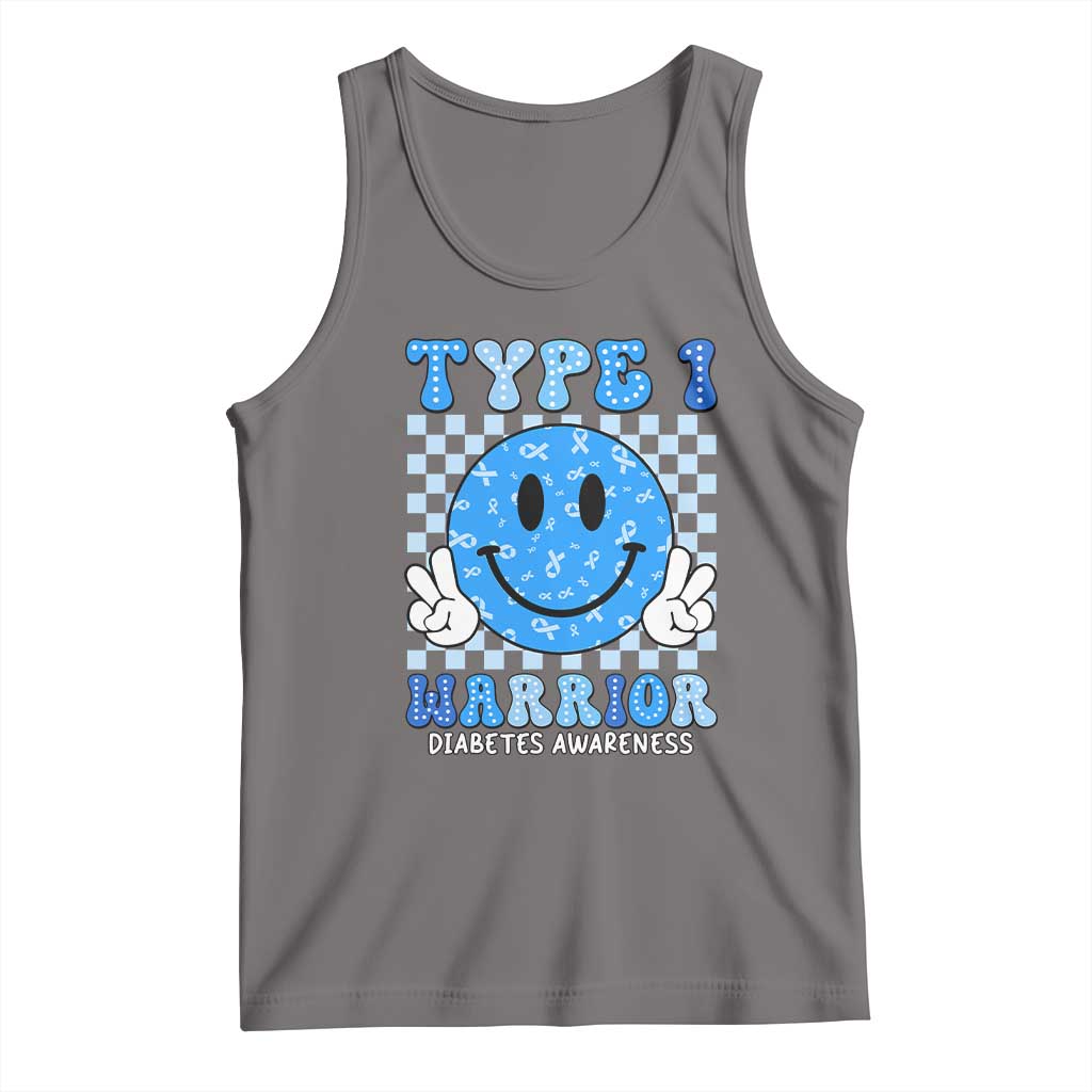 Diabetes Awareness Tank Top Blue Ribbon T1D Warrior Support Squad Retro Groovy TS02 Deep Heather Print Your Wear