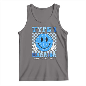 Diabetes Awareness Tank Top Blue Ribbon T1D Warrior Support Squad Retro Groovy TS02 Deep Heather Print Your Wear