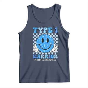 Diabetes Awareness Tank Top Blue Ribbon T1D Warrior Support Squad Retro Groovy TS02 Navy Print Your Wear