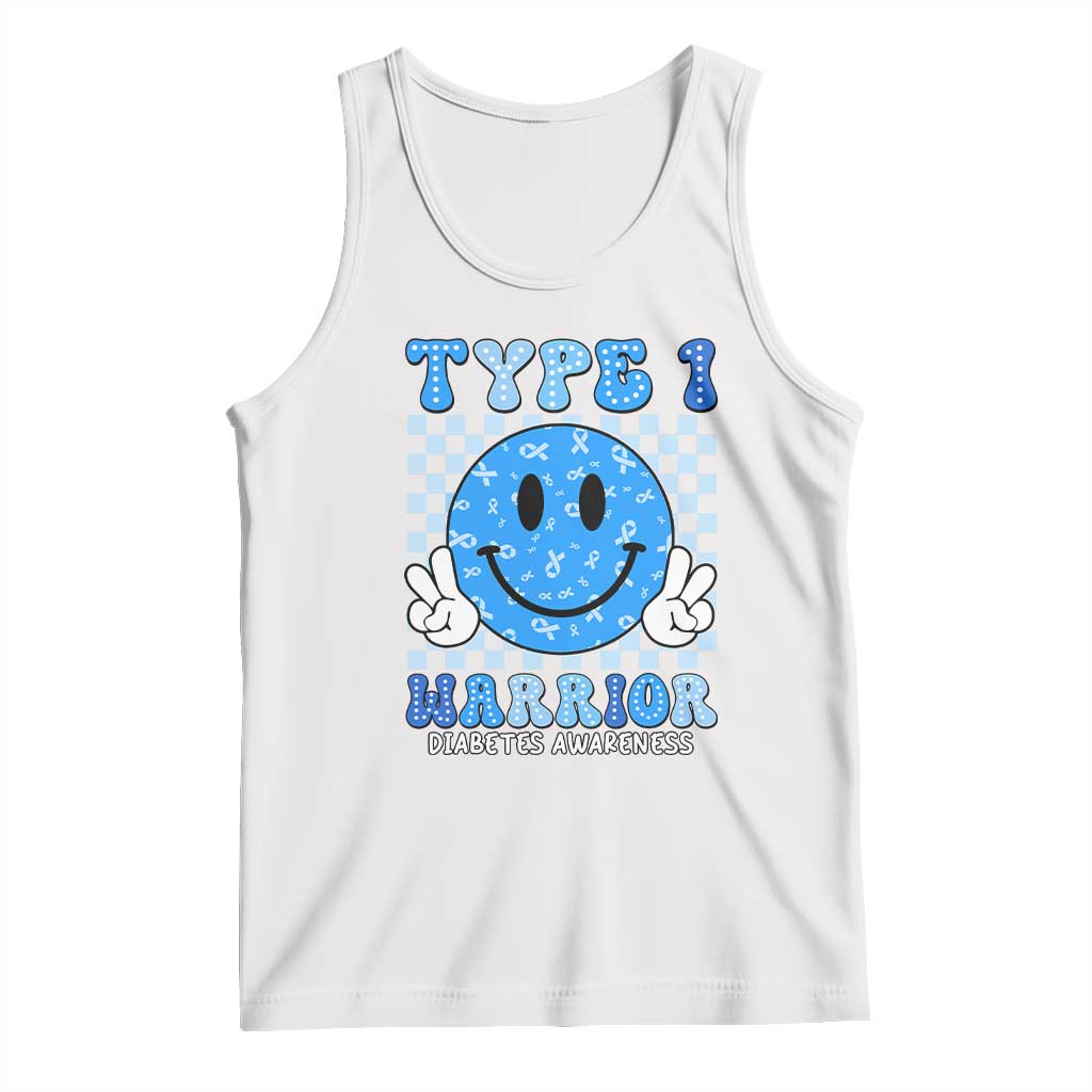 Diabetes Awareness Tank Top Blue Ribbon T1D Warrior Support Squad Retro Groovy TS02 White Print Your Wear