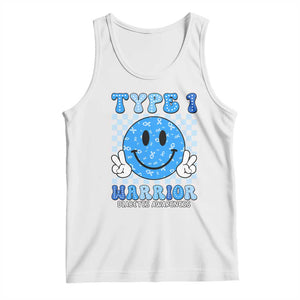 Diabetes Awareness Tank Top Blue Ribbon T1D Warrior Support Squad Retro Groovy TS02 White Print Your Wear
