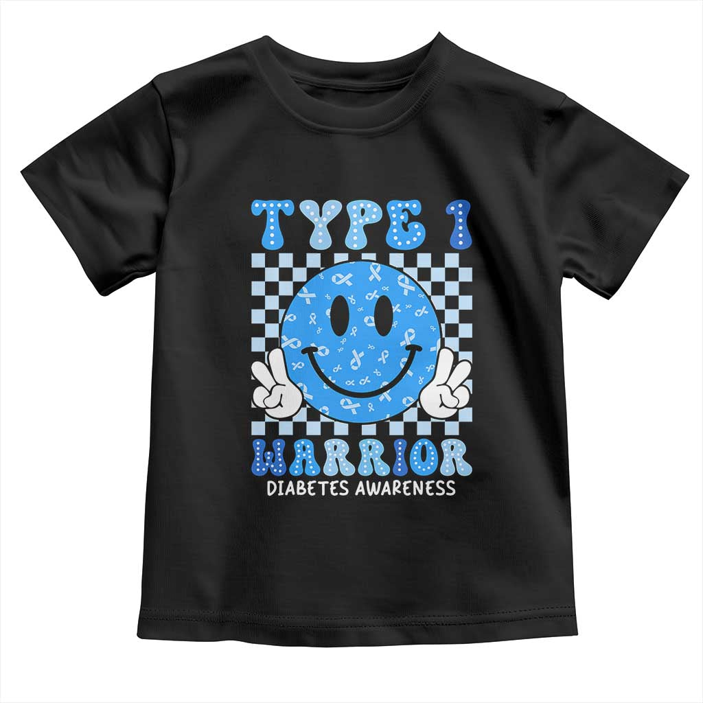 Diabetes Awareness Toddler T Shirt Blue Ribbon T1D Warrior Support Squad Retro Groovy TS02 Black Print Your Wear