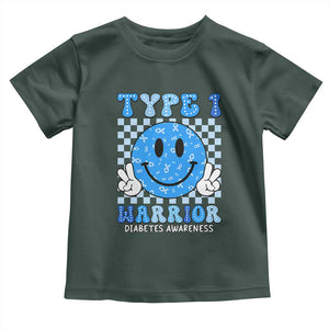 Diabetes Awareness Toddler T Shirt Blue Ribbon T1D Warrior Support Squad Retro Groovy TS02 Dark Forest Green Print Your Wear