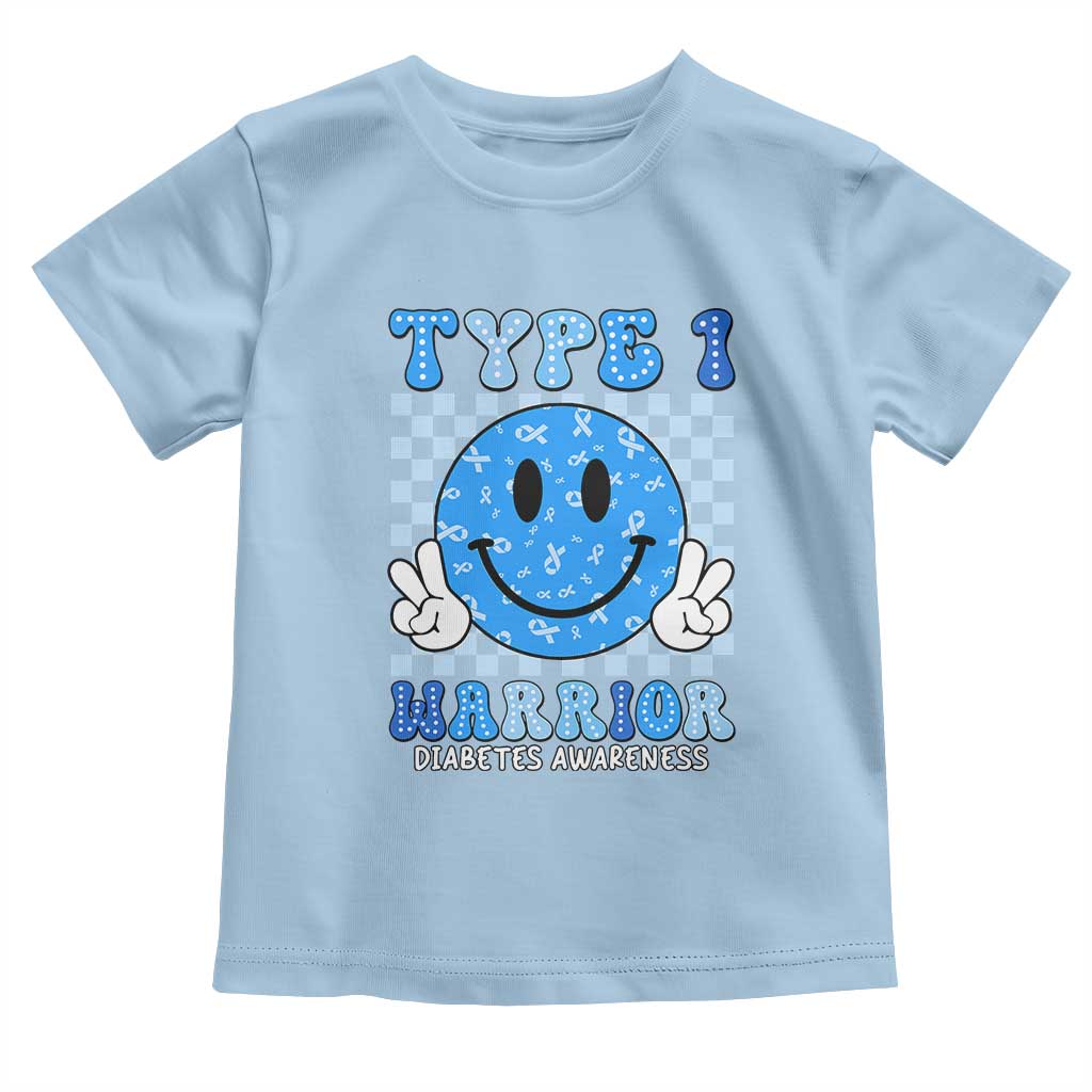 Diabetes Awareness Toddler T Shirt Blue Ribbon T1D Warrior Support Squad Retro Groovy TS02 Light Blue Print Your Wear