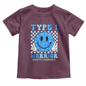 Diabetes Awareness Toddler T Shirt Blue Ribbon T1D Warrior Support Squad Retro Groovy TS02 Maroon Print Your Wear