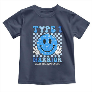 Diabetes Awareness Toddler T Shirt Blue Ribbon T1D Warrior Support Squad Retro Groovy TS02 Navy Print Your Wear