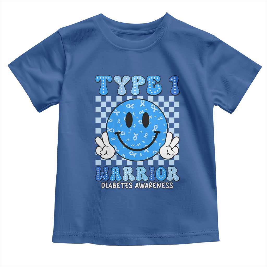 Diabetes Awareness Toddler T Shirt Blue Ribbon T1D Warrior Support Squad Retro Groovy TS02 Royal Blue Print Your Wear