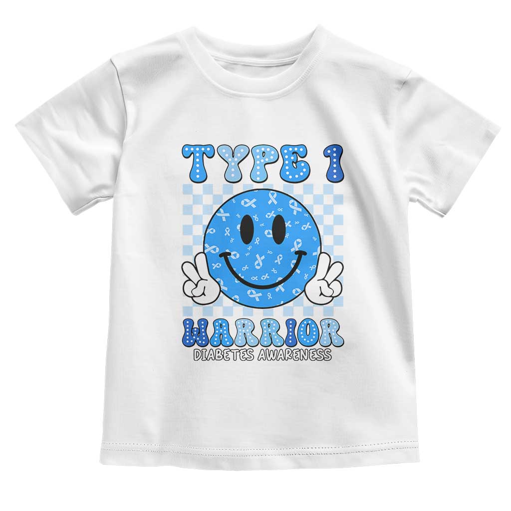 Diabetes Awareness Toddler T Shirt Blue Ribbon T1D Warrior Support Squad Retro Groovy TS02 White Print Your Wear