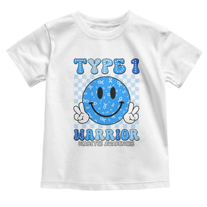Diabetes Awareness Toddler T Shirt Blue Ribbon T1D Warrior Support Squad Retro Groovy TS02 White Print Your Wear