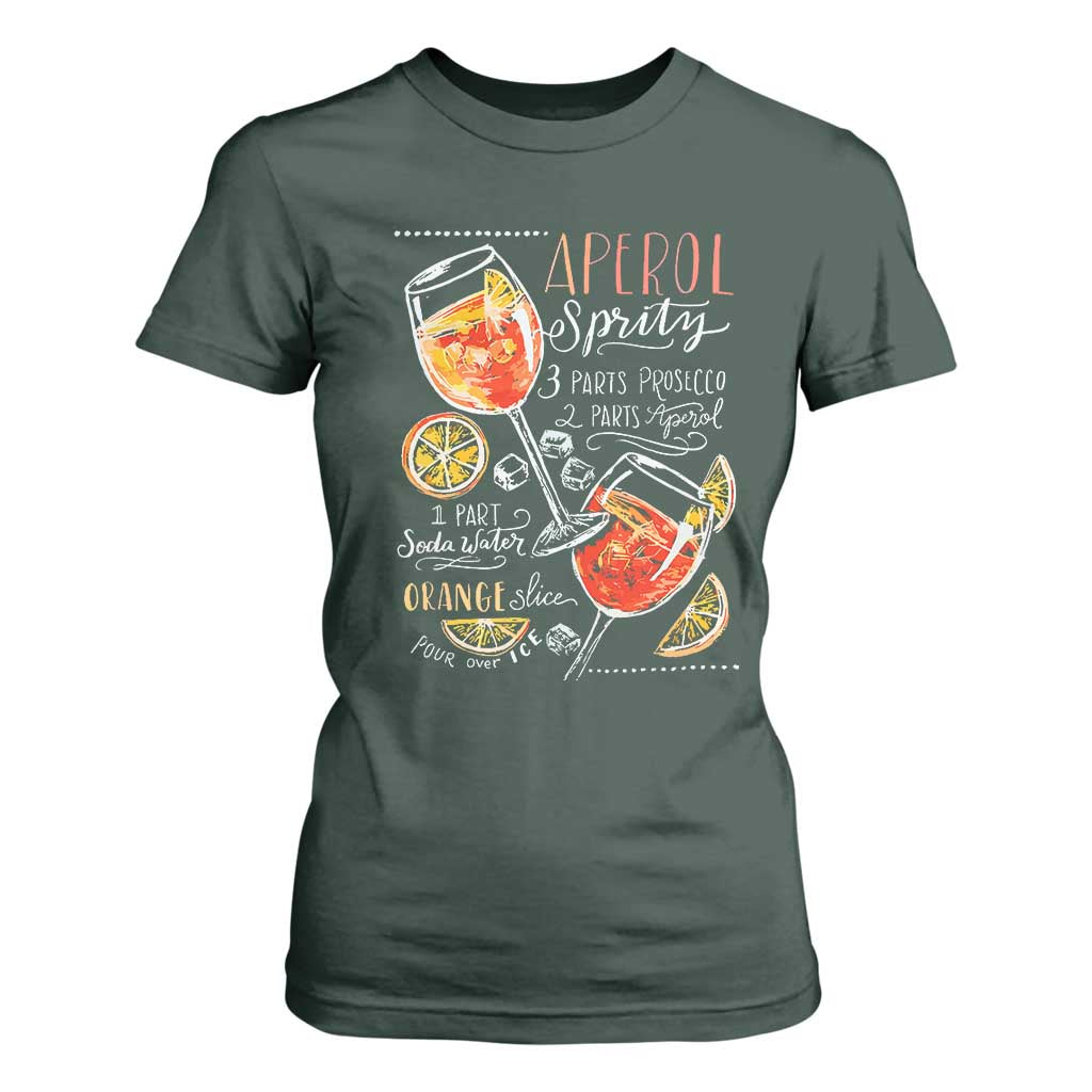 Aperol Spritz T Shirt For Women Cocktail Recipe Drinking Lover Gift TS02 Dark Forest Green Print Your Wear