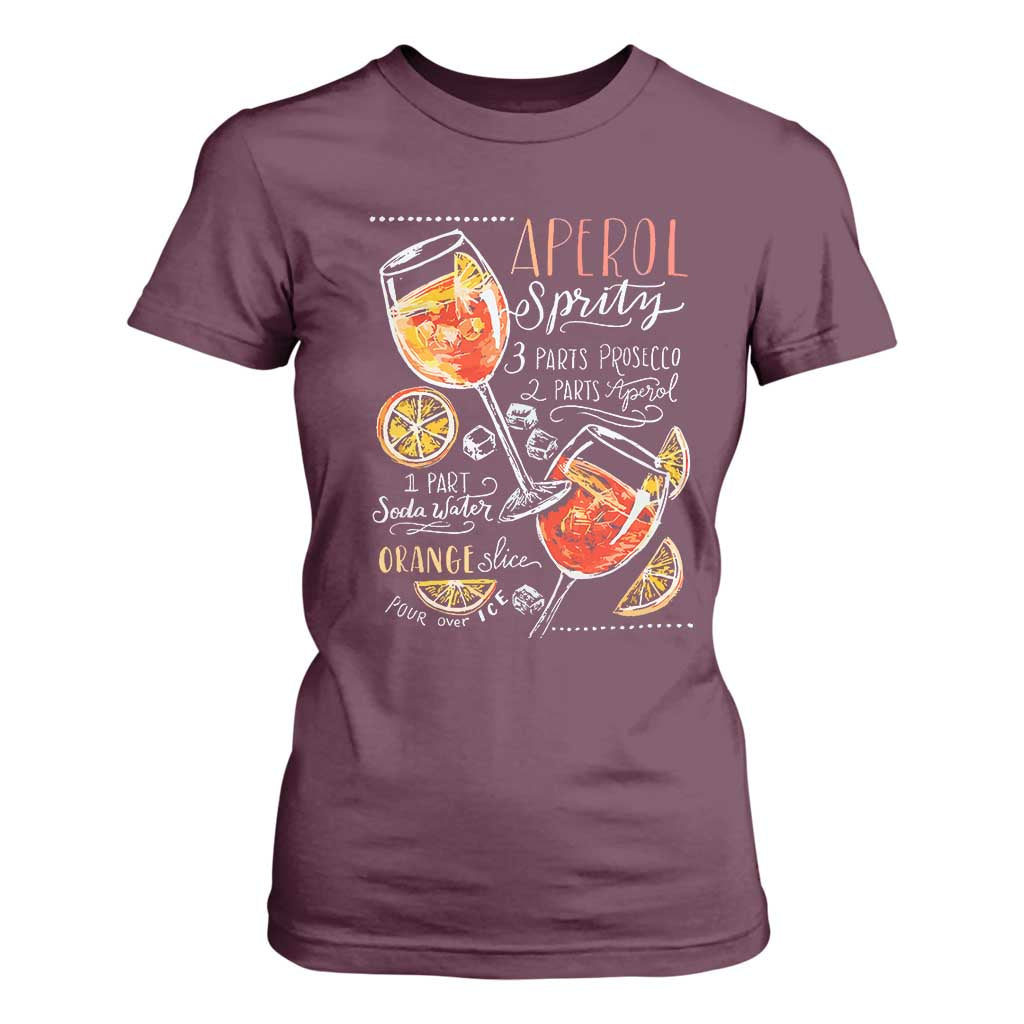 Aperol Spritz T Shirt For Women Cocktail Recipe Drinking Lover Gift TS02 Maroon Print Your Wear