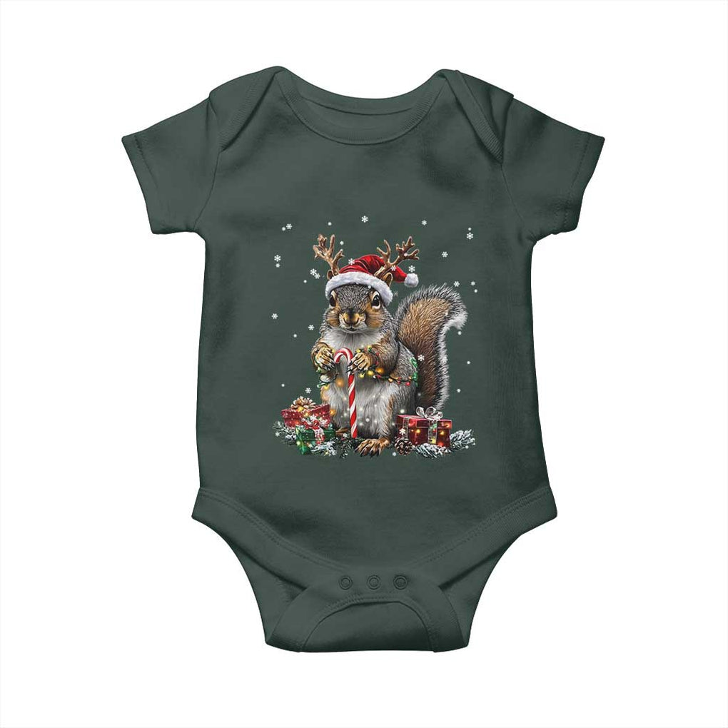 Christmas Squirrel Baby Onesie Xmas Tree Lights Reindeer Santa Hat Pajamas TS02 Print Your Wear