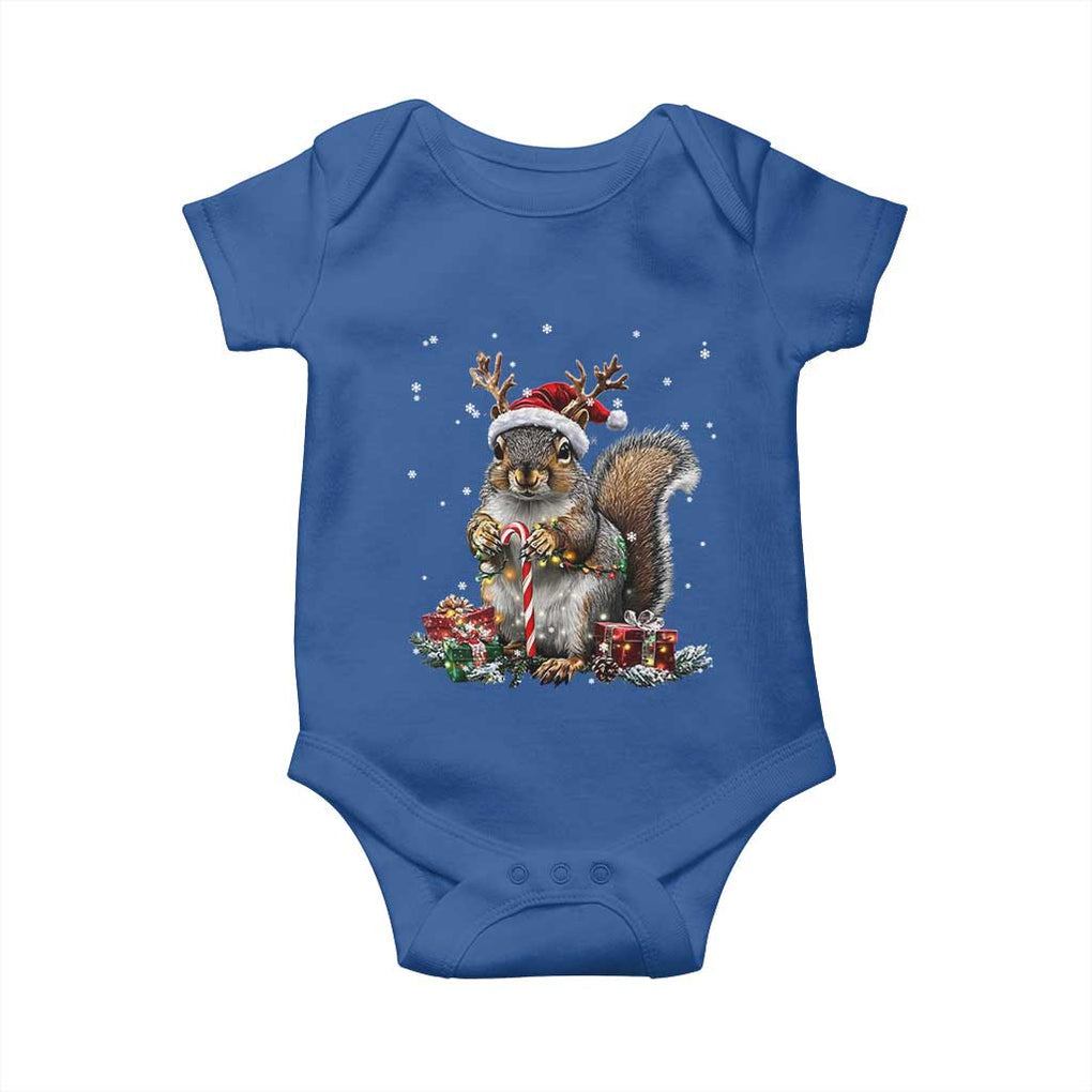 Christmas Squirrel Baby Onesie Xmas Tree Lights Reindeer Santa Hat Pajamas TS02 Royal Blue Print Your Wear