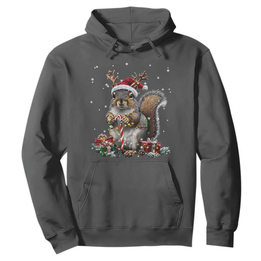 Christmas Squirrel Hoodie Xmas Tree Lights Reindeer Santa Hat Pajamas TS02 Dark Heather Print Your Wear