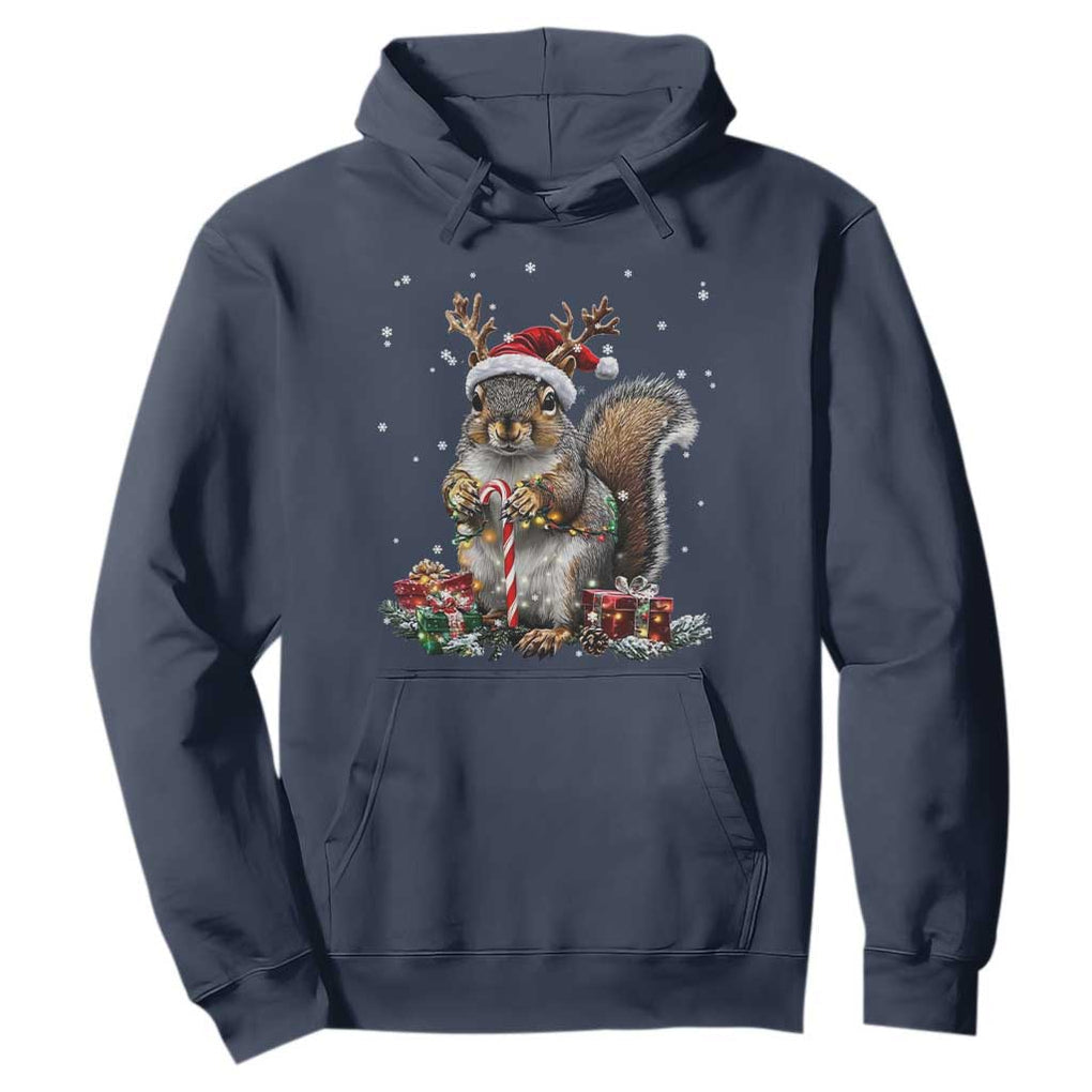 Christmas Squirrel Hoodie Xmas Tree Lights Reindeer Santa Hat Pajamas TS02 Navy Print Your Wear
