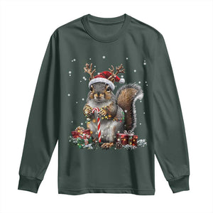 Christmas Squirrel Long Sleeve Shirt Xmas Tree Lights Reindeer Santa Hat Pajamas TS02 Dark Forest Green Print Your Wear