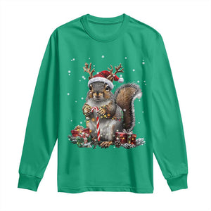 Christmas Squirrel Long Sleeve Shirt Xmas Tree Lights Reindeer Santa Hat Pajamas TS02 Irish Green Print Your Wear
