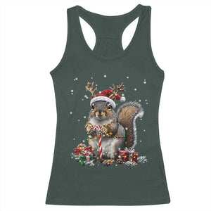 Christmas Squirrel Racerback Tank Top Xmas Tree Lights Reindeer Santa Hat Pajamas TS02 Dark Forest Green Print Your Wear