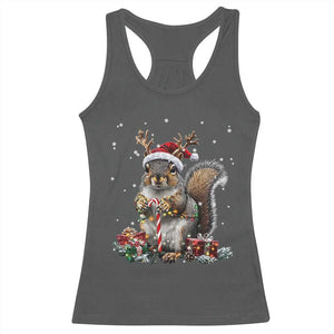 Christmas Squirrel Racerback Tank Top Xmas Tree Lights Reindeer Santa Hat Pajamas TS02 Dark Heather Print Your Wear