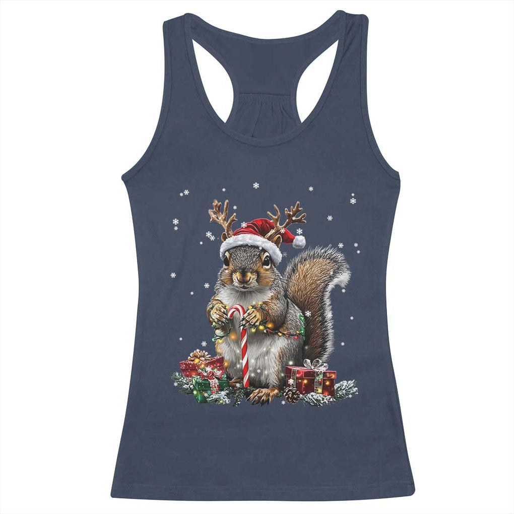Christmas Squirrel Racerback Tank Top Xmas Tree Lights Reindeer Santa Hat Pajamas TS02 Navy Print Your Wear