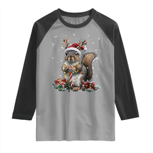 Christmas Squirrel Raglan Shirt Xmas Tree Lights Reindeer Santa Hat Pajamas TS02 Sport Gray Black Print Your Wear
