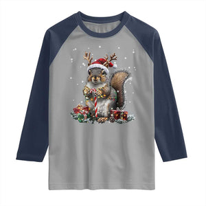 Christmas Squirrel Raglan Shirt Xmas Tree Lights Reindeer Santa Hat Pajamas TS02 Sport Gray Navy Print Your Wear