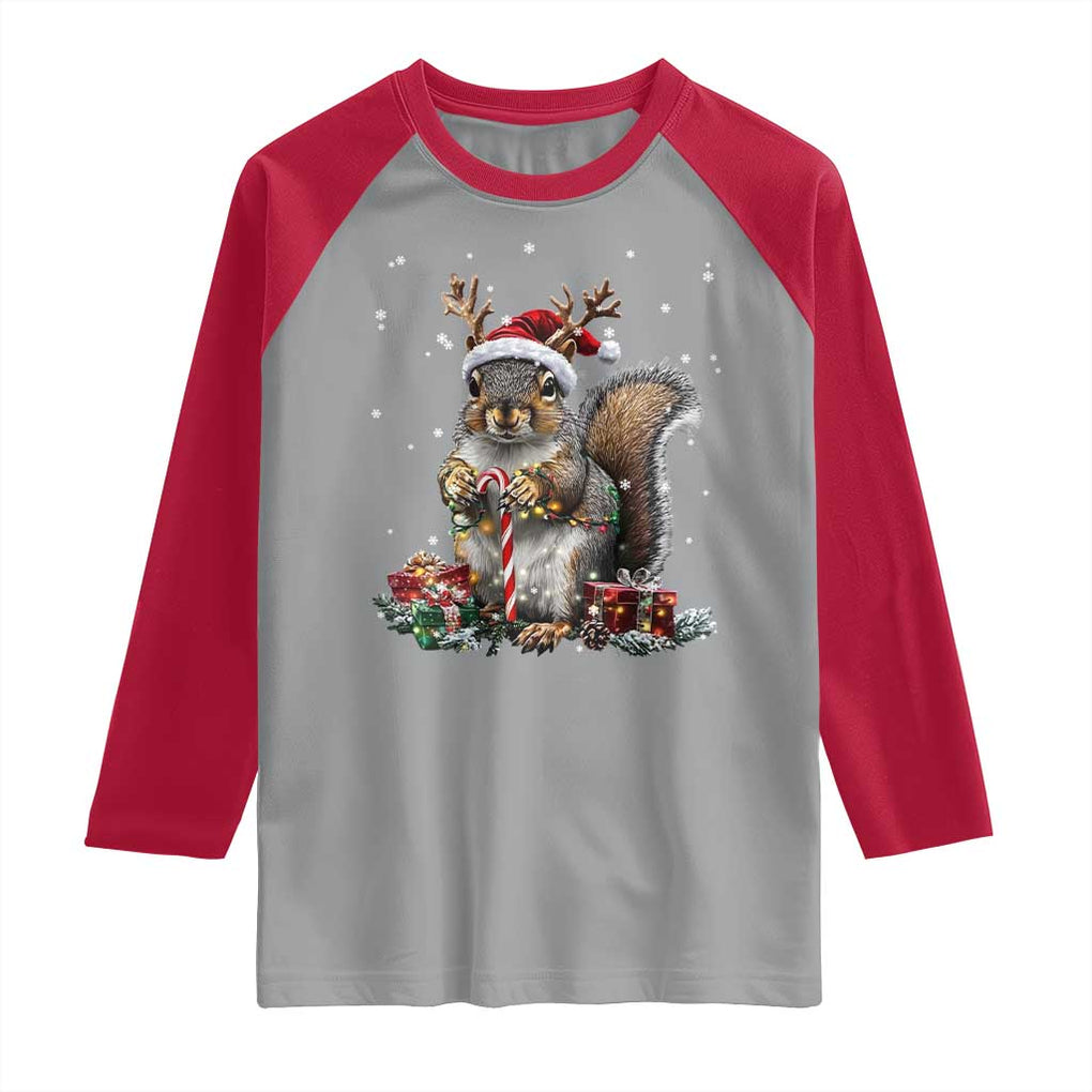 Christmas Squirrel Raglan Shirt Xmas Tree Lights Reindeer Santa Hat Pajamas TS02 Sport Gray Red Print Your Wear