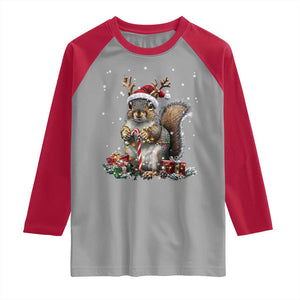 Christmas Squirrel Raglan Shirt Xmas Tree Lights Reindeer Santa Hat Pajamas TS02 Sport Gray Red Print Your Wear