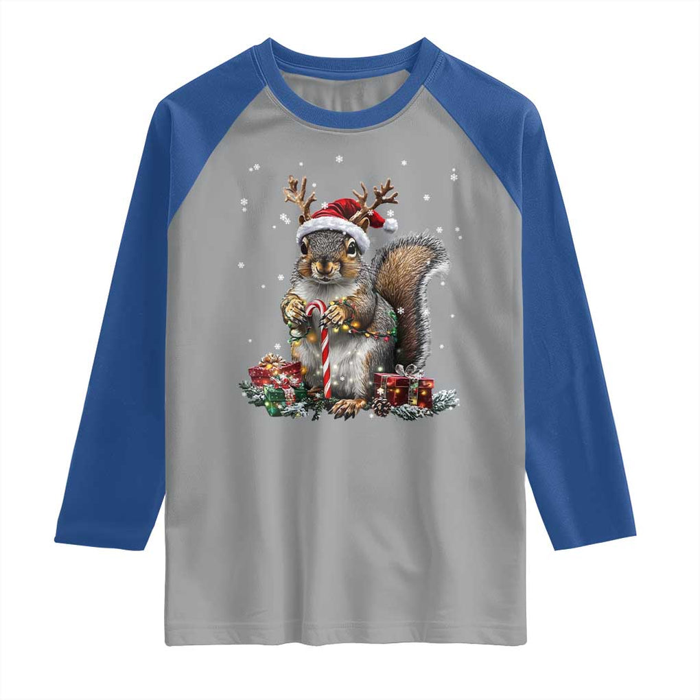 Christmas Squirrel Raglan Shirt Xmas Tree Lights Reindeer Santa Hat Pajamas TS02 Sport Gray Royal Print Your Wear