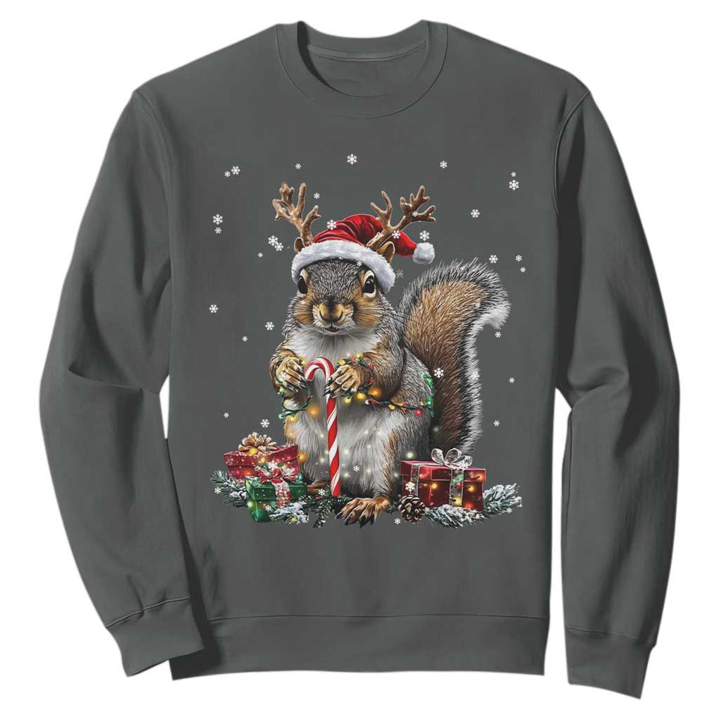 Christmas Squirrel Sweatshirt Xmas Tree Lights Reindeer Santa Hat Pajamas TS02 Dark Heather Print Your Wear