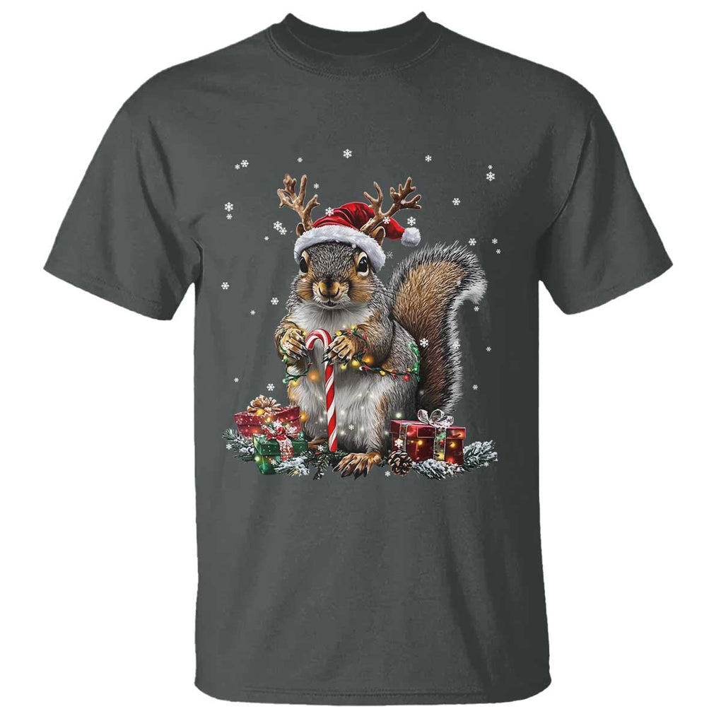 Christmas Squirrel T Shirt Xmas Tree Lights Reindeer Santa Hat Pajamas TS02 Dark Heather Print Your Wear