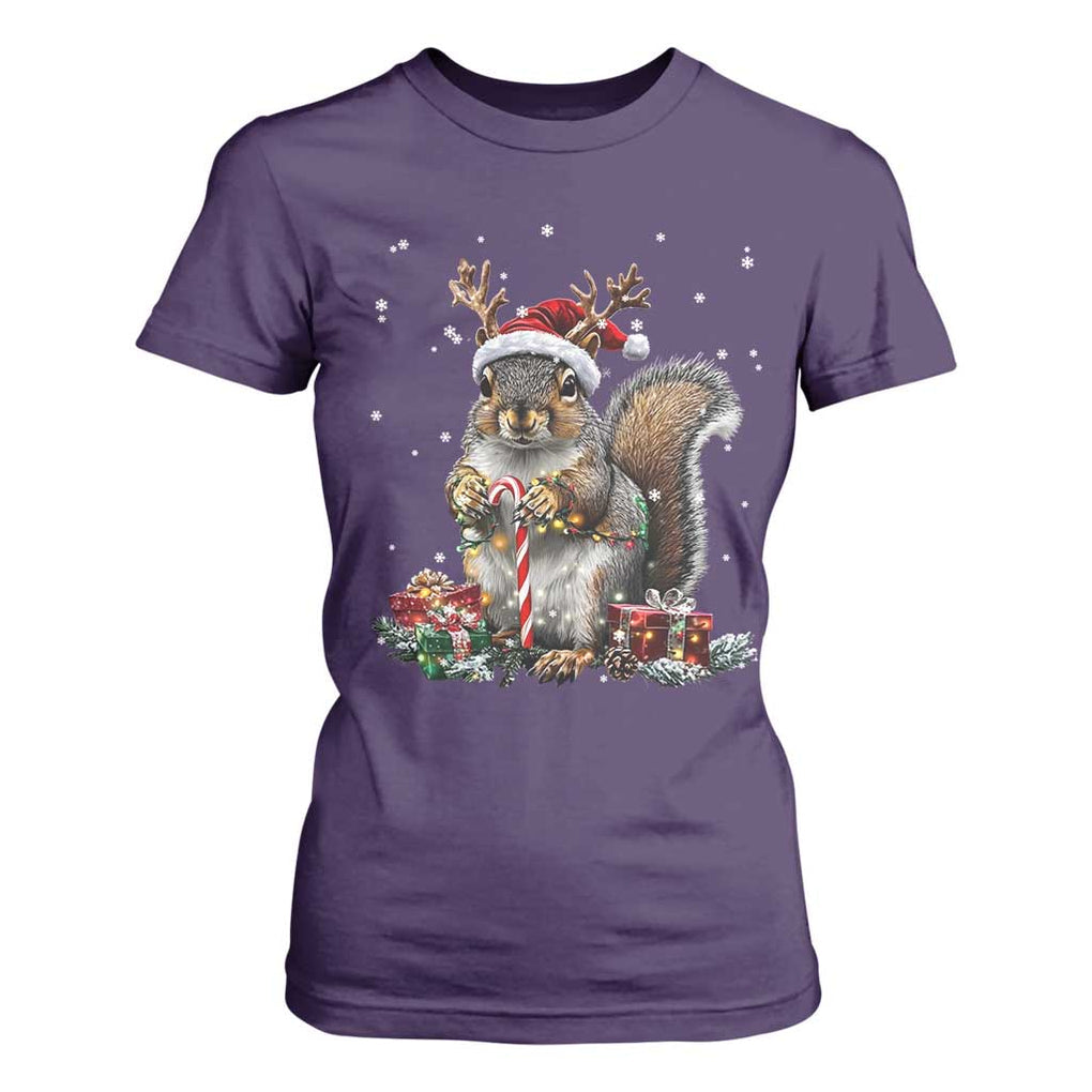 Christmas Squirrel T Shirt For Women Xmas Tree Lights Reindeer Santa Hat Pajamas TS02 Purple Print Your Wear