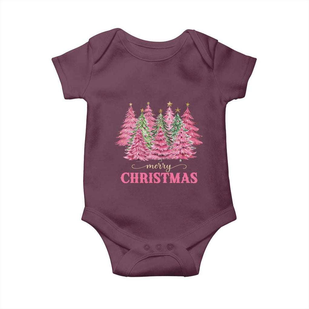 Pink Christmas Tree Farm Baby Onesie Merry Xmas Ornaments Family Holiday Pajamas TS02 Maroon Print Your Wear
