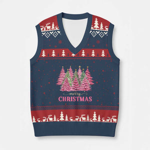 Pink Xmas Tree Farm V-Neck Knit Sweater Vest Merry Xmas Ornaments Family Holiday Pajamas TS02 Navy Red Print Your Wear