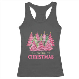 Pink Christmas Tree Farm Racerback Tank Top Merry Xmas Ornaments Family Holiday Pajamas TS02 Dark Heather Print Your Wear