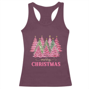 Pink Christmas Tree Farm Racerback Tank Top Merry Xmas Ornaments Family Holiday Pajamas TS02 Maroon Print Your Wear