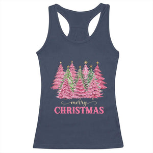 Pink Christmas Tree Farm Racerback Tank Top Merry Xmas Ornaments Family Holiday Pajamas TS02 Navy Print Your Wear