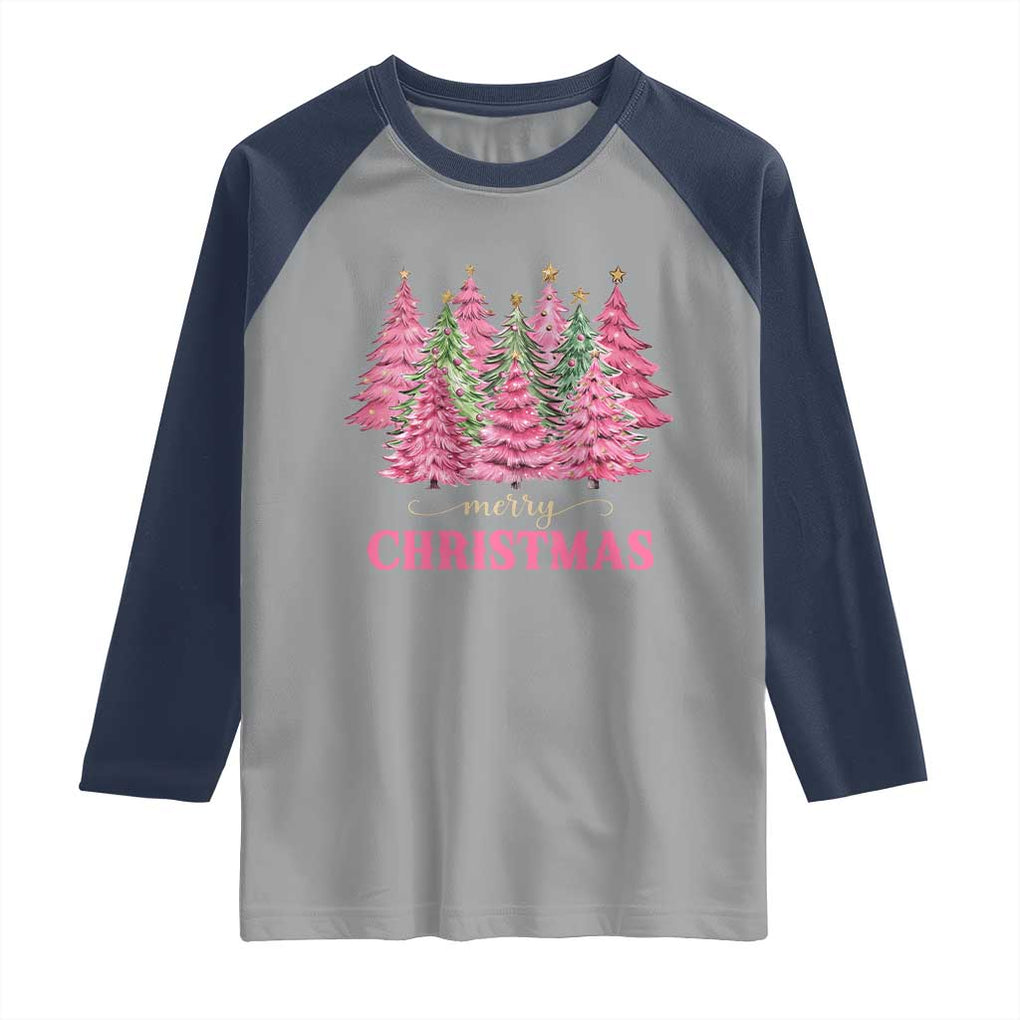 Pink Christmas Tree Farm Raglan Shirt Merry Xmas Ornaments Family Holiday Pajamas TS02 Sport Gray Navy Print Your Wear