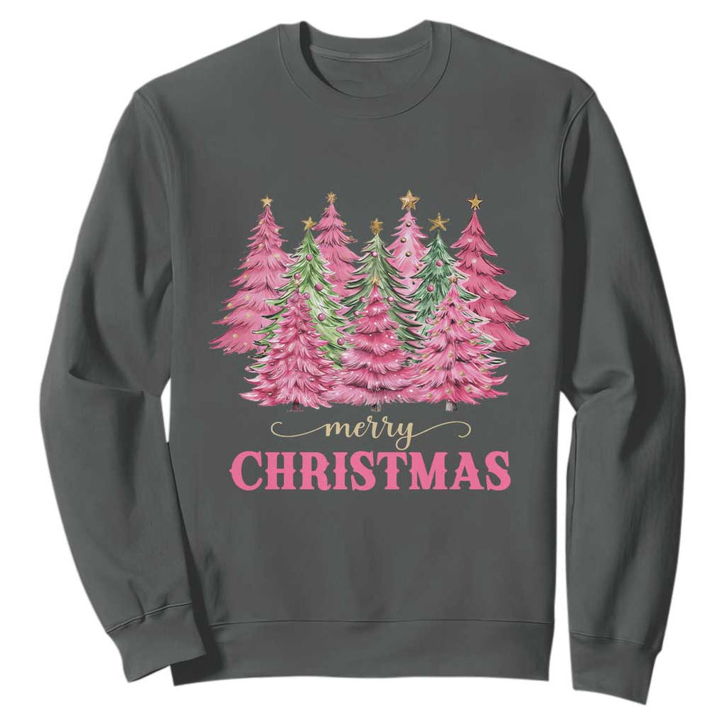 Pink Christmas Tree Farm Sweatshirt Merry Xmas Ornaments Family Holiday Pajamas TS02 Dark Heather Print Your Wear