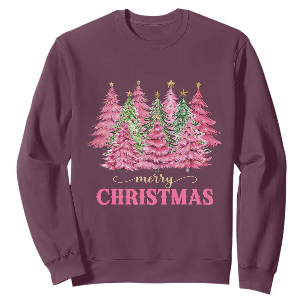 Pink Christmas Tree Farm Sweatshirt Merry Xmas Ornaments Family Holiday Pajamas TS02 Maroon Print Your Wear