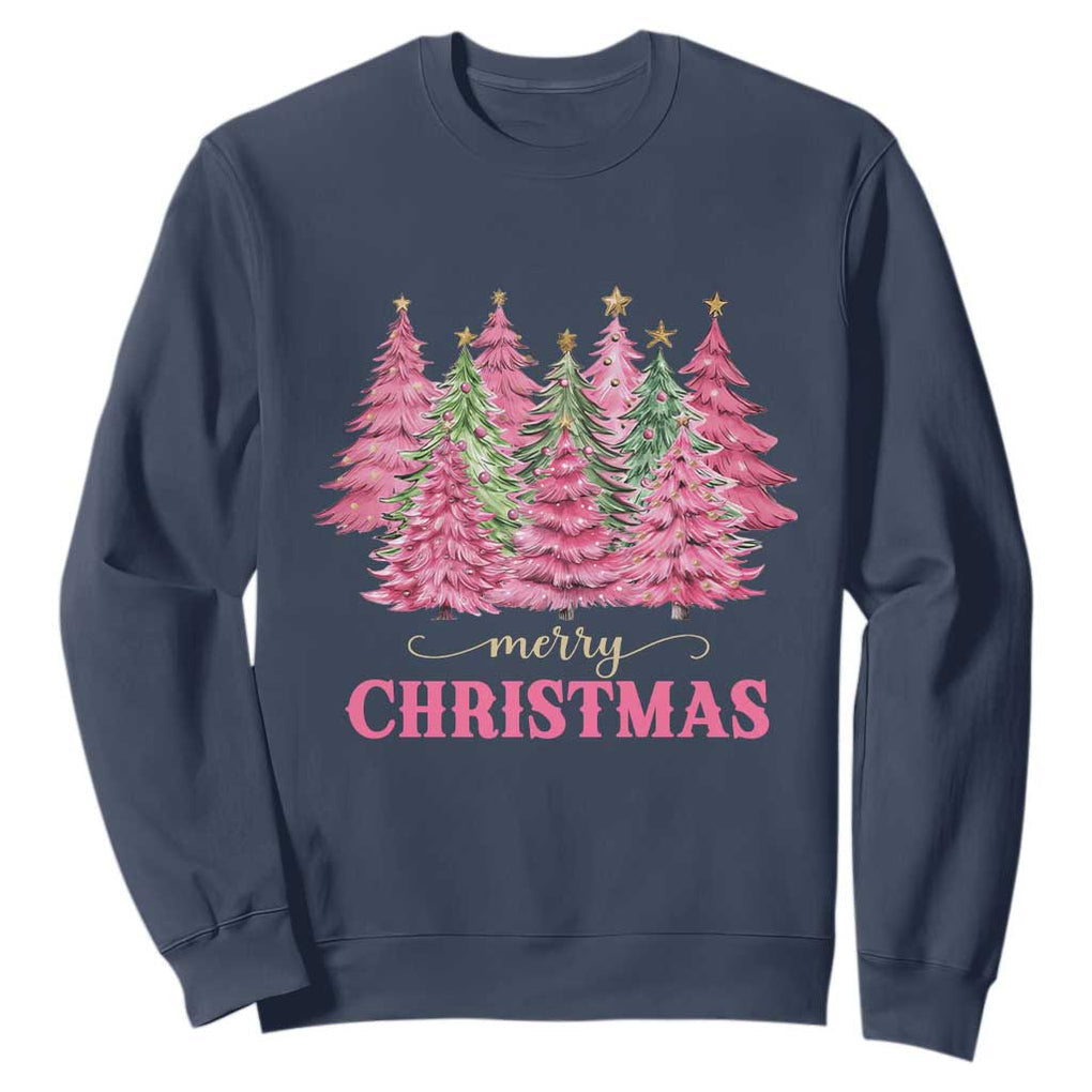 Pink Christmas Tree Farm Sweatshirt Merry Xmas Ornaments Family Holiday Pajamas TS02 Navy Print Your Wear