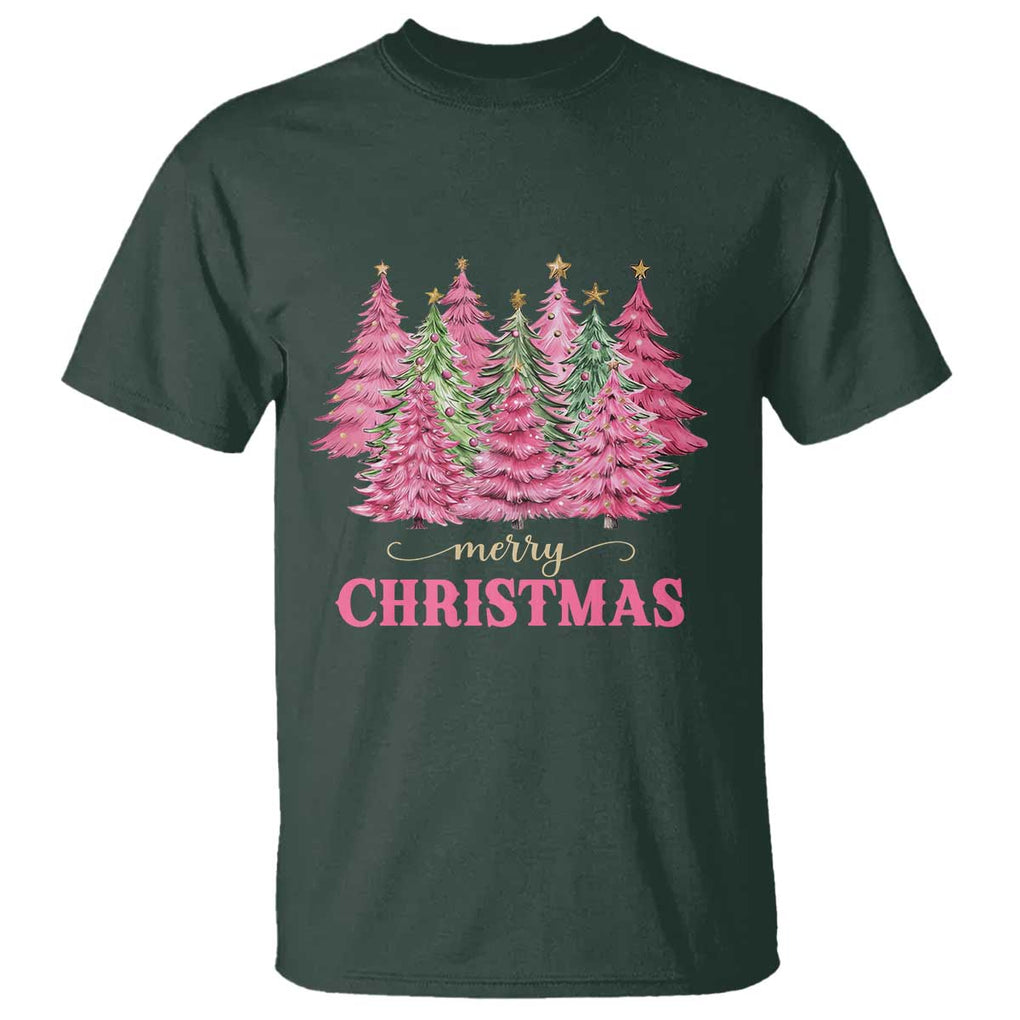 Pink Christmas Tree Farm T Shirt Merry Xmas Ornaments Family Holiday Pajamas TS02 Dark Forest Green Print Your Wear