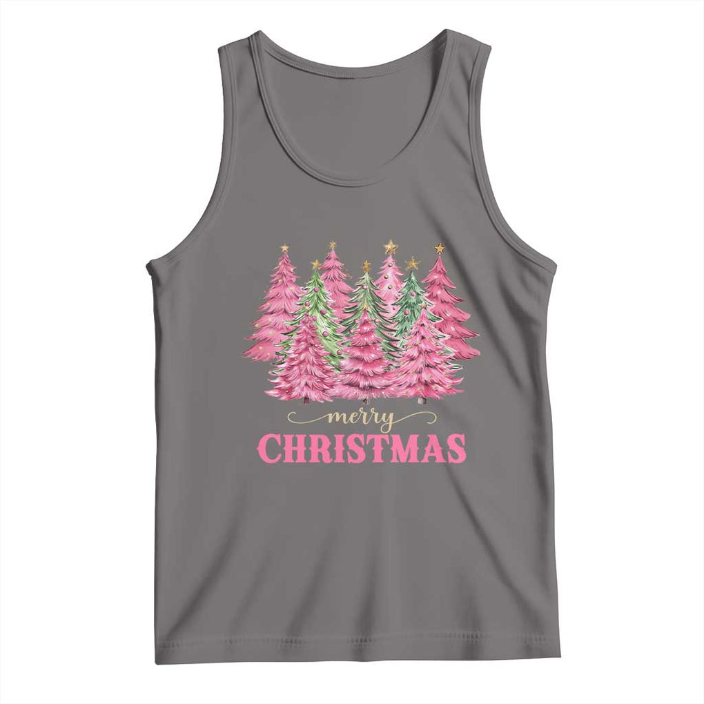 Pink Christmas Tree Farm Tank Top Merry Xmas Ornaments Family Holiday Pajamas TS02 Deep Heather Print Your Wear