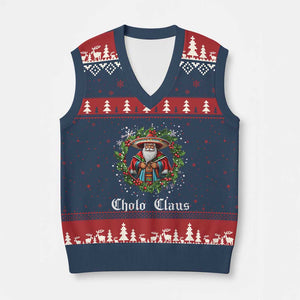 Funny Mexican Santa V-Neck Knit Sweater Vest Cholo Claus Xmas in Mexico TS02 Navy Red Print Your Wear
