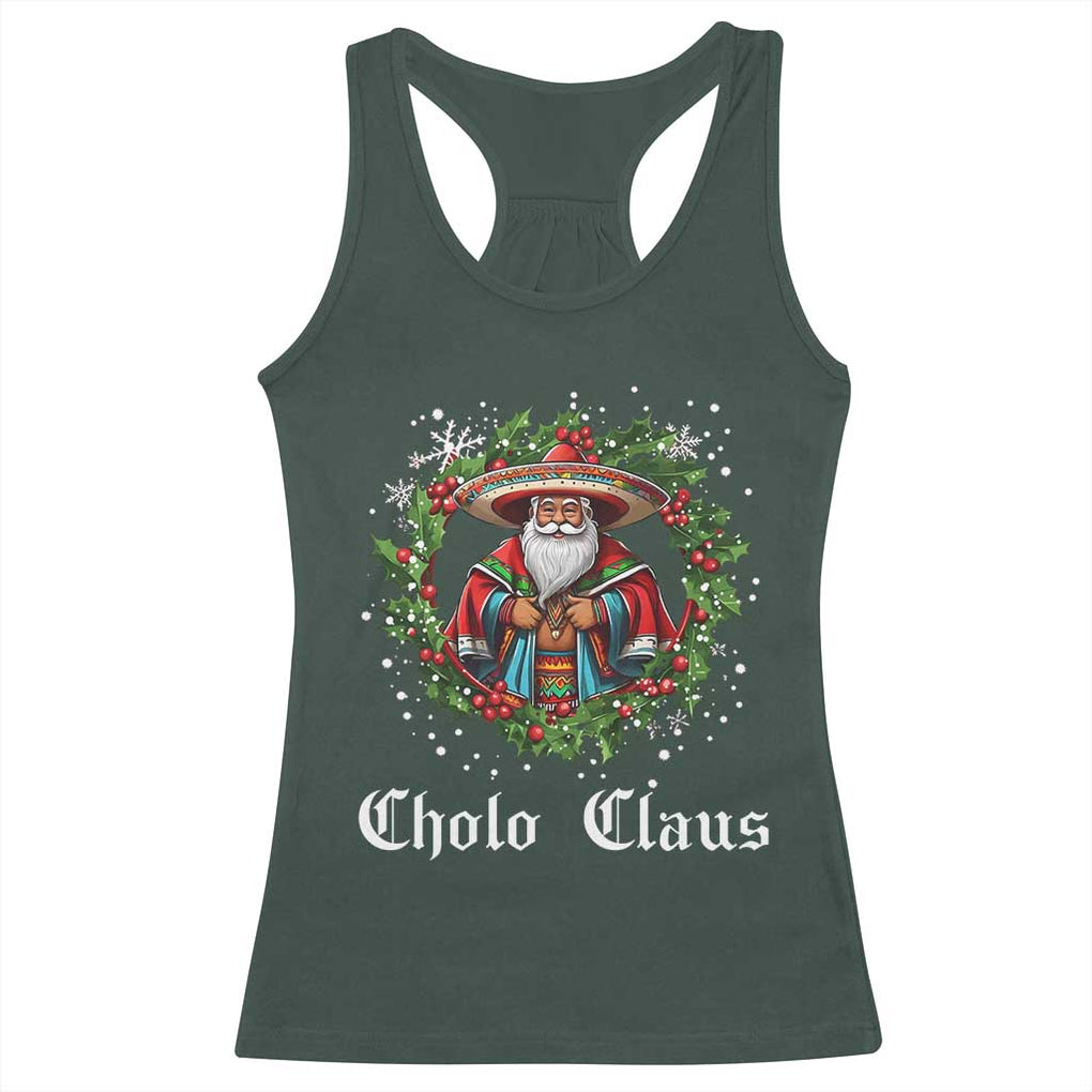 Funny Mexican Santa Racerback Tank Top Cholo Claus Christmas in Mexico TS02 Dark Forest Green Print Your Wear