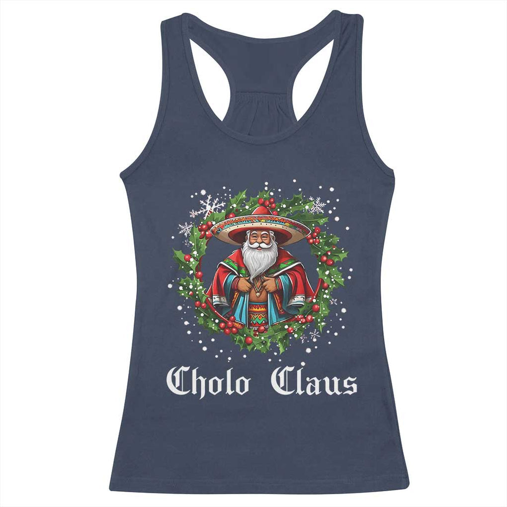 Funny Mexican Santa Racerback Tank Top Cholo Claus Christmas in Mexico TS02 Navy Print Your Wear